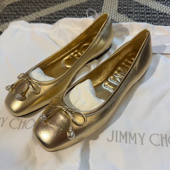 Jimmy Choo Elme Flat Gold Size 38.5 - Picture 8 of 10